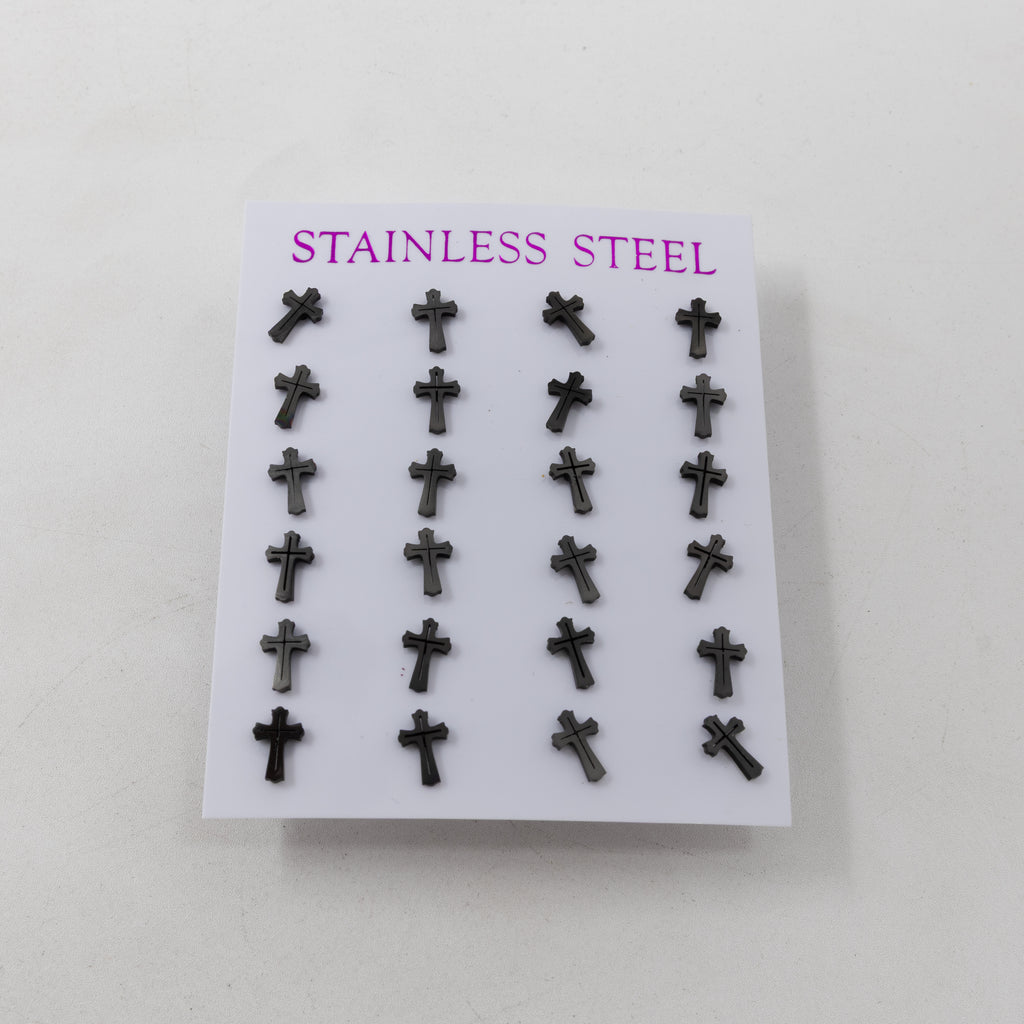 Paquete de 12 Pares de Aretes color Negro M2 Acero Inoxidable