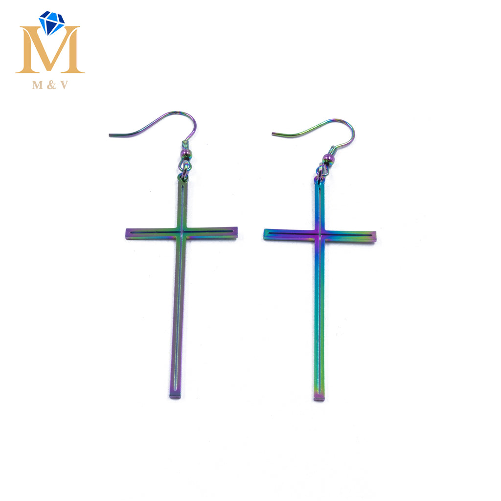 Aretes color Tornasol de cruz M2 Acero Inoxidable