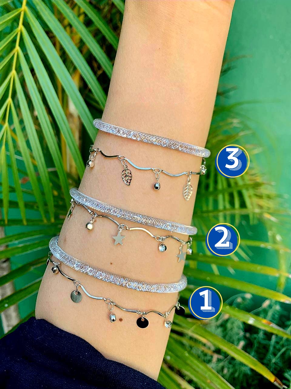 Pulsera Malla Plateada M10 Oro Laminado