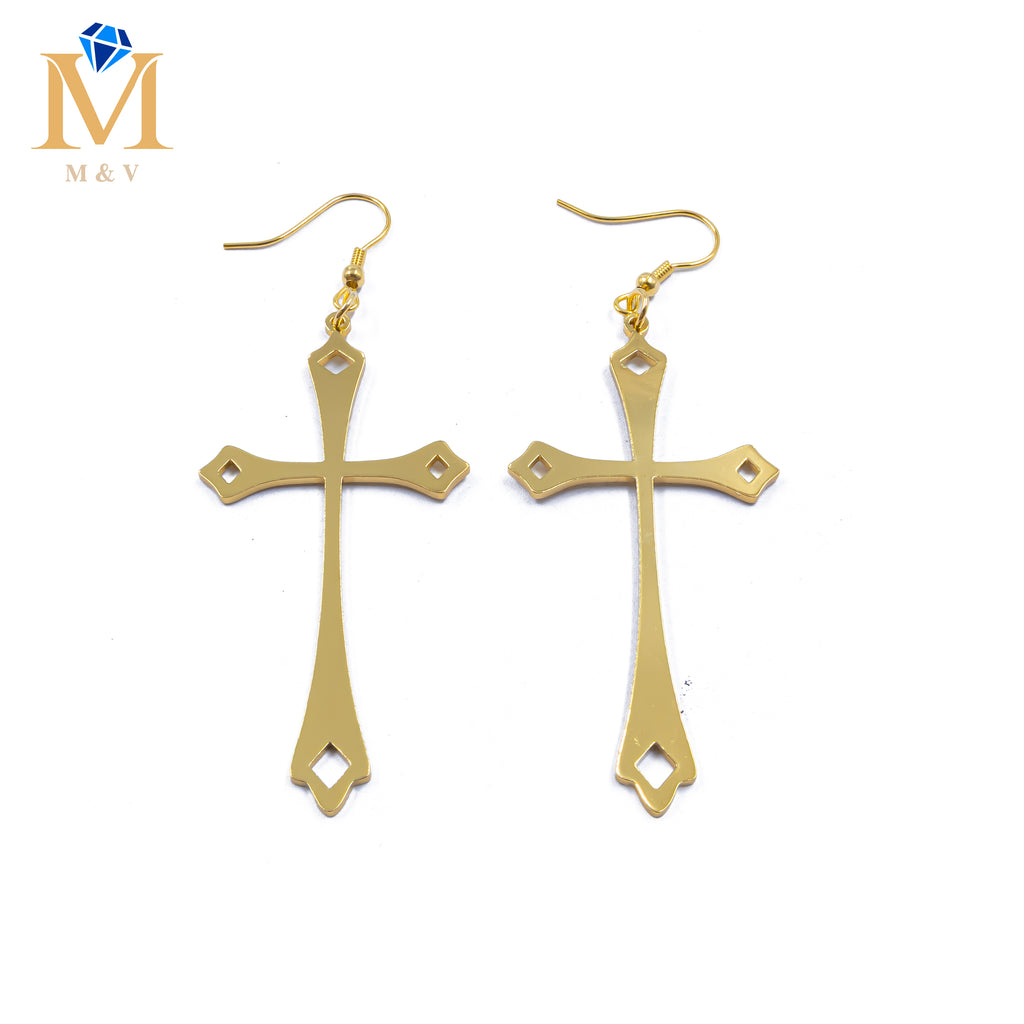 Aretes Dorados de cruz M1 Acero Inoxidable