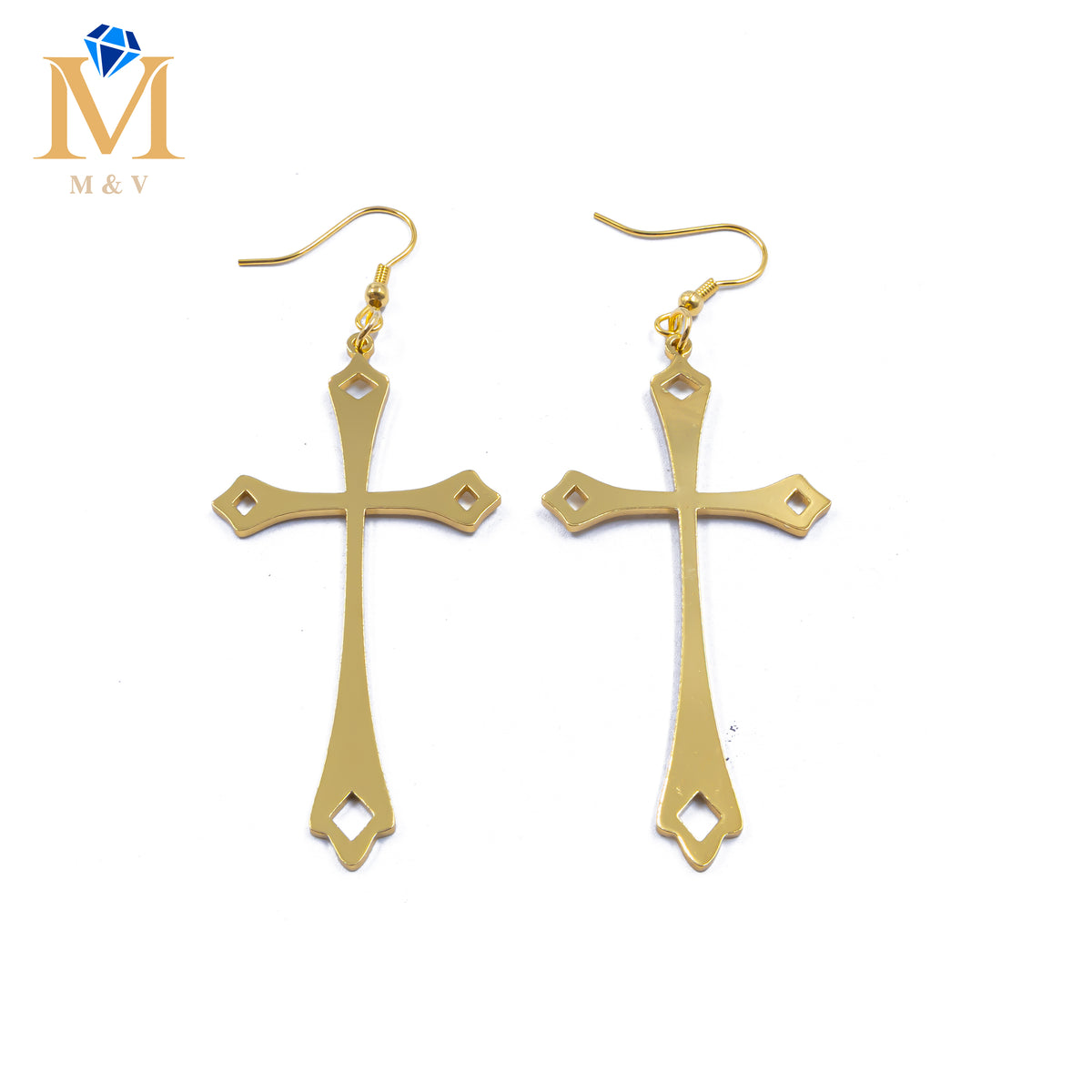 Aretes Dorados de cruz M1 Acero Inoxidable