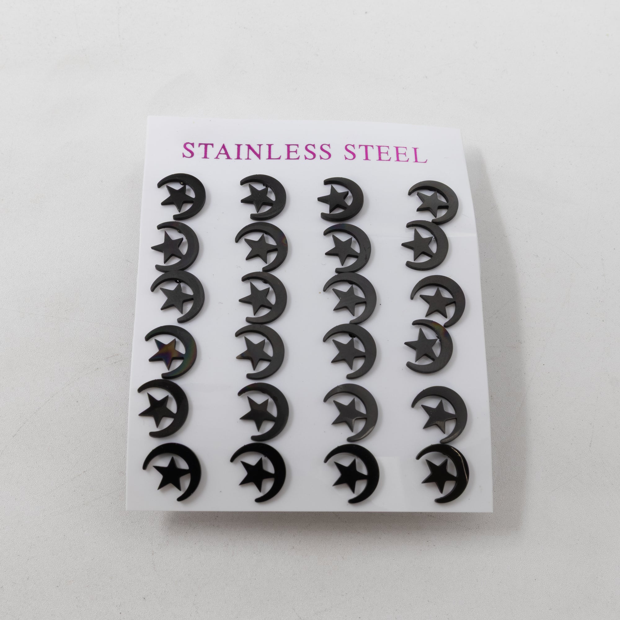 Paquete de 12 Pares de Aretes color Negro M1 Acero Inoxidable
