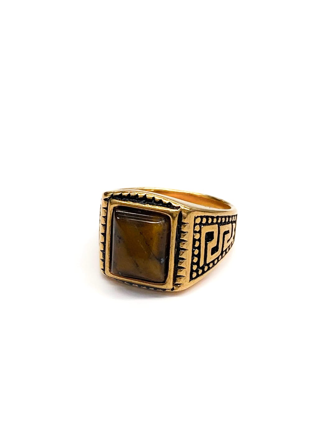 Anillo Piedra Redonda Dorado y Plateado M2 Acero Inoxidable