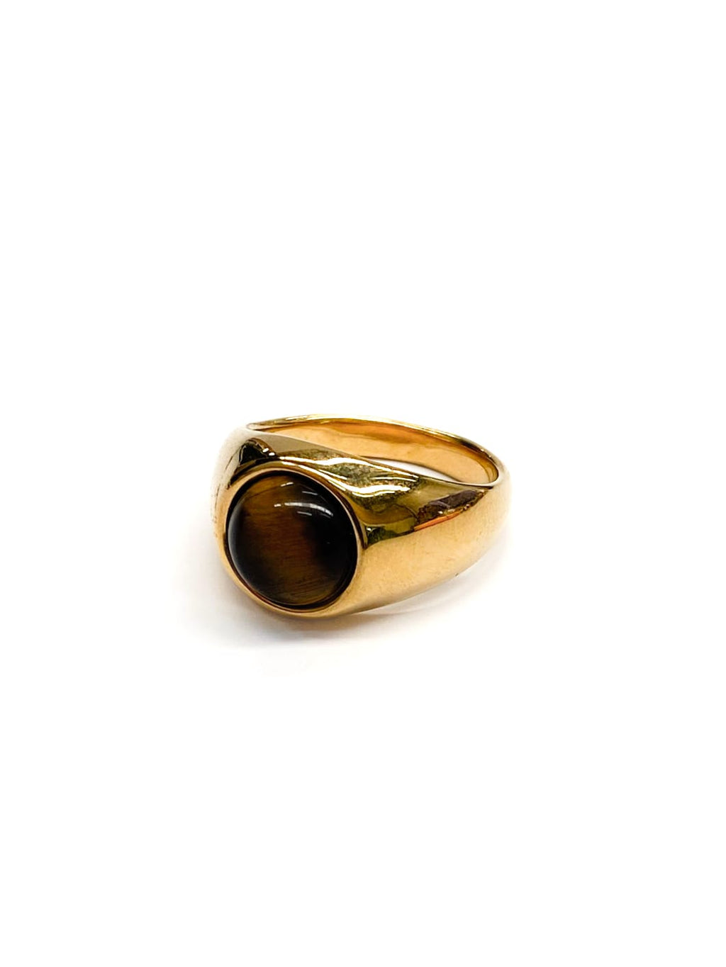 Anillo Piedra Redonda Dorado y Plateado M3 Acero Inoxidable