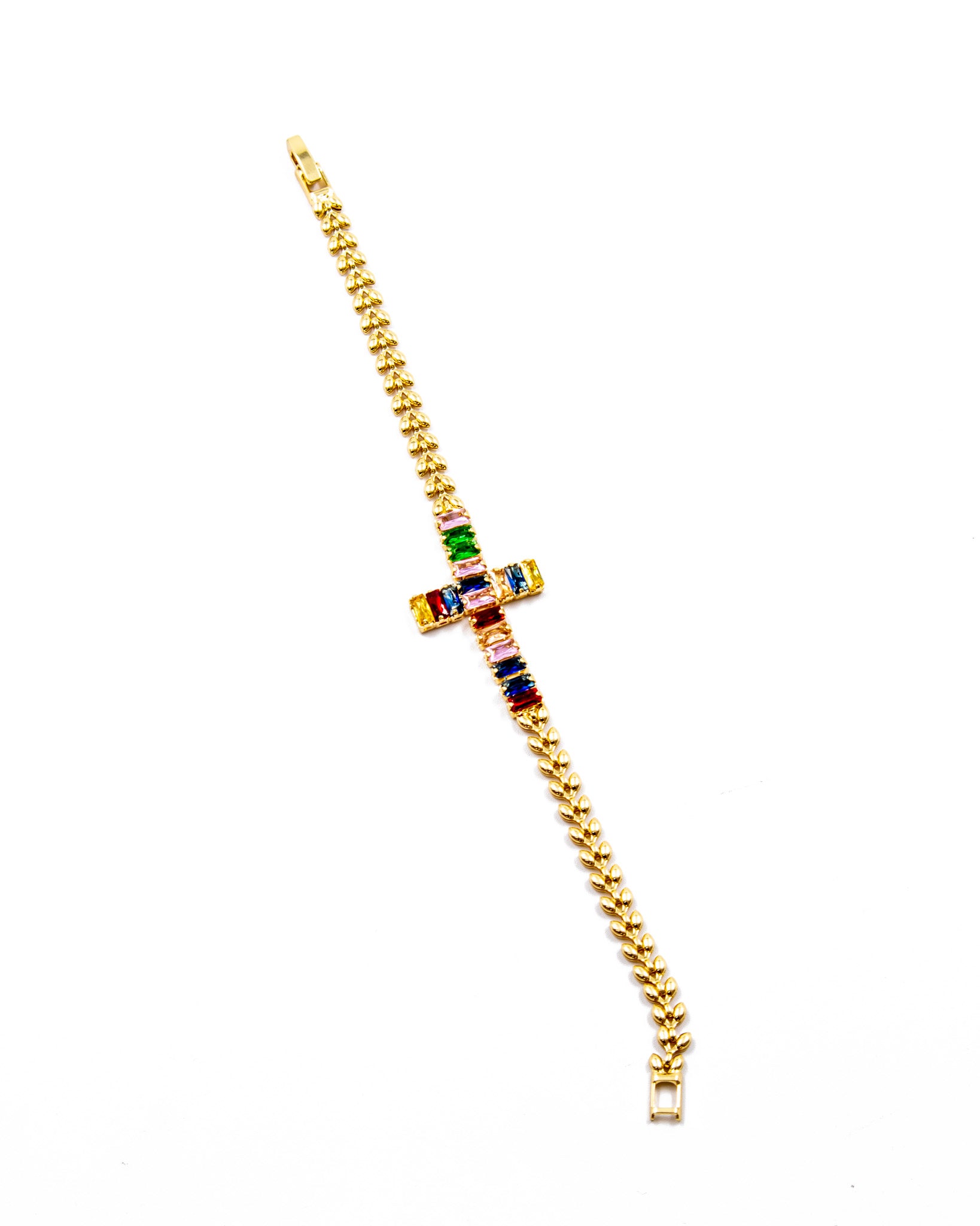 Pulsera de piedras con forma de cruz M2 Oro Laminado