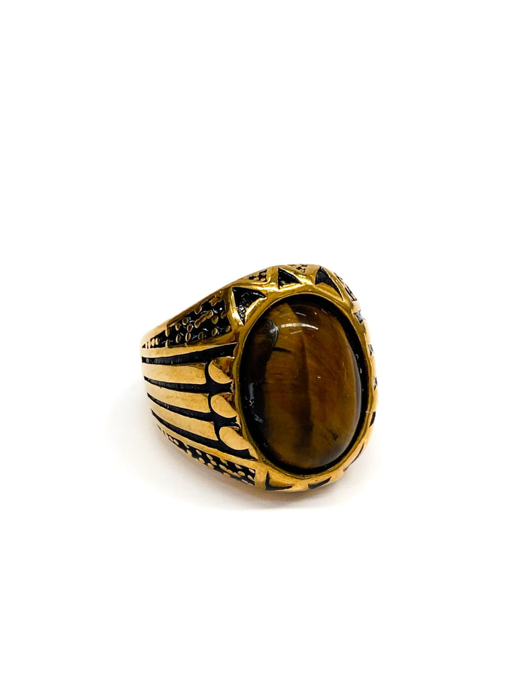 Anillo Piedra Redonda Dorado y Plateado M3 Acero Inoxidable