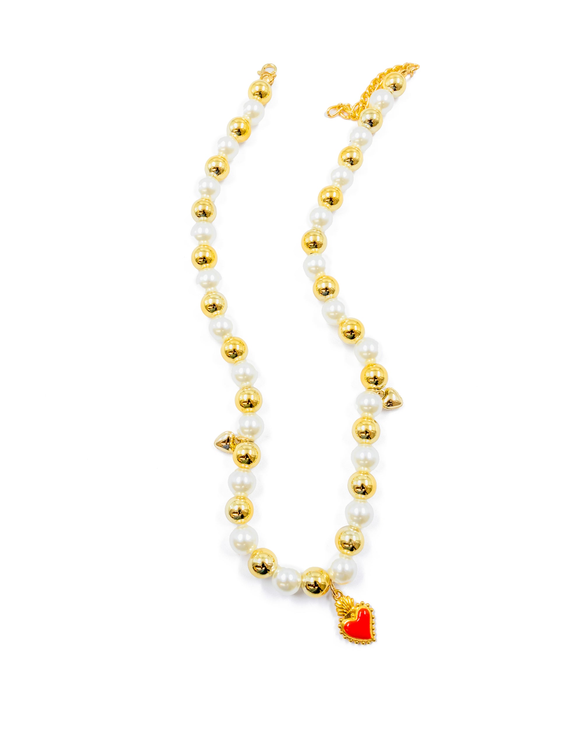 Collar de Perlas con dije de Corazón M3- Oro laminado