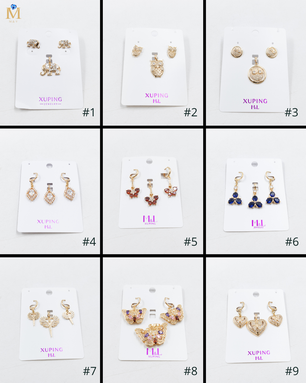Conjunto de de Aretes y Dije M1 Oro Laminado