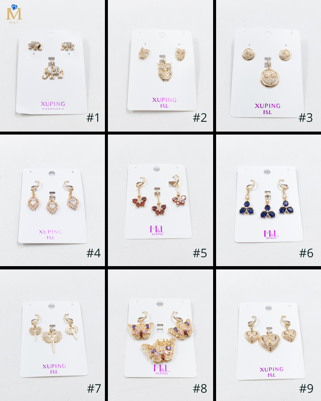 Conjunto de de Aretes y Dije M1 Oro Laminado