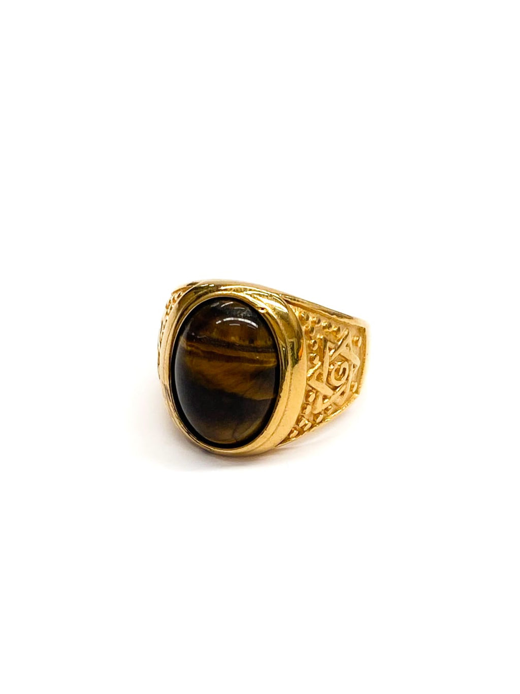 Anillo Piedra Redonda Dorado y Plateado M3 Acero Inoxidable