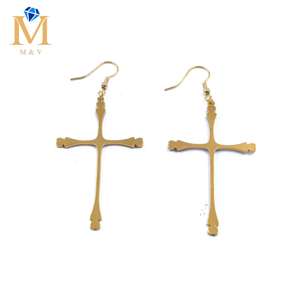 Aretes Dorados de cruz M1 Acero Inoxidable