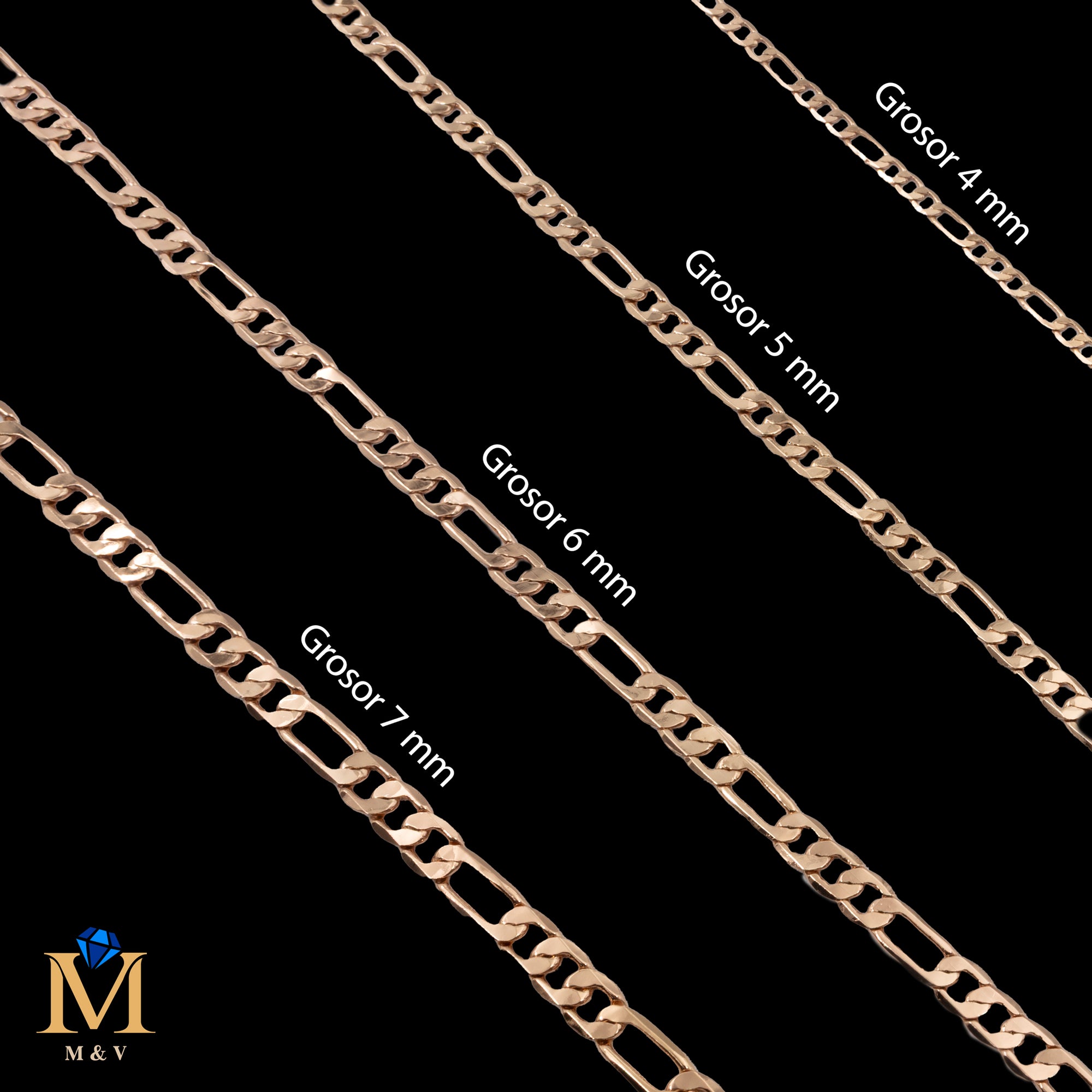 Cadena Oro Rosado de 50 cm Diferentes Grosores M2 Oro Laminado