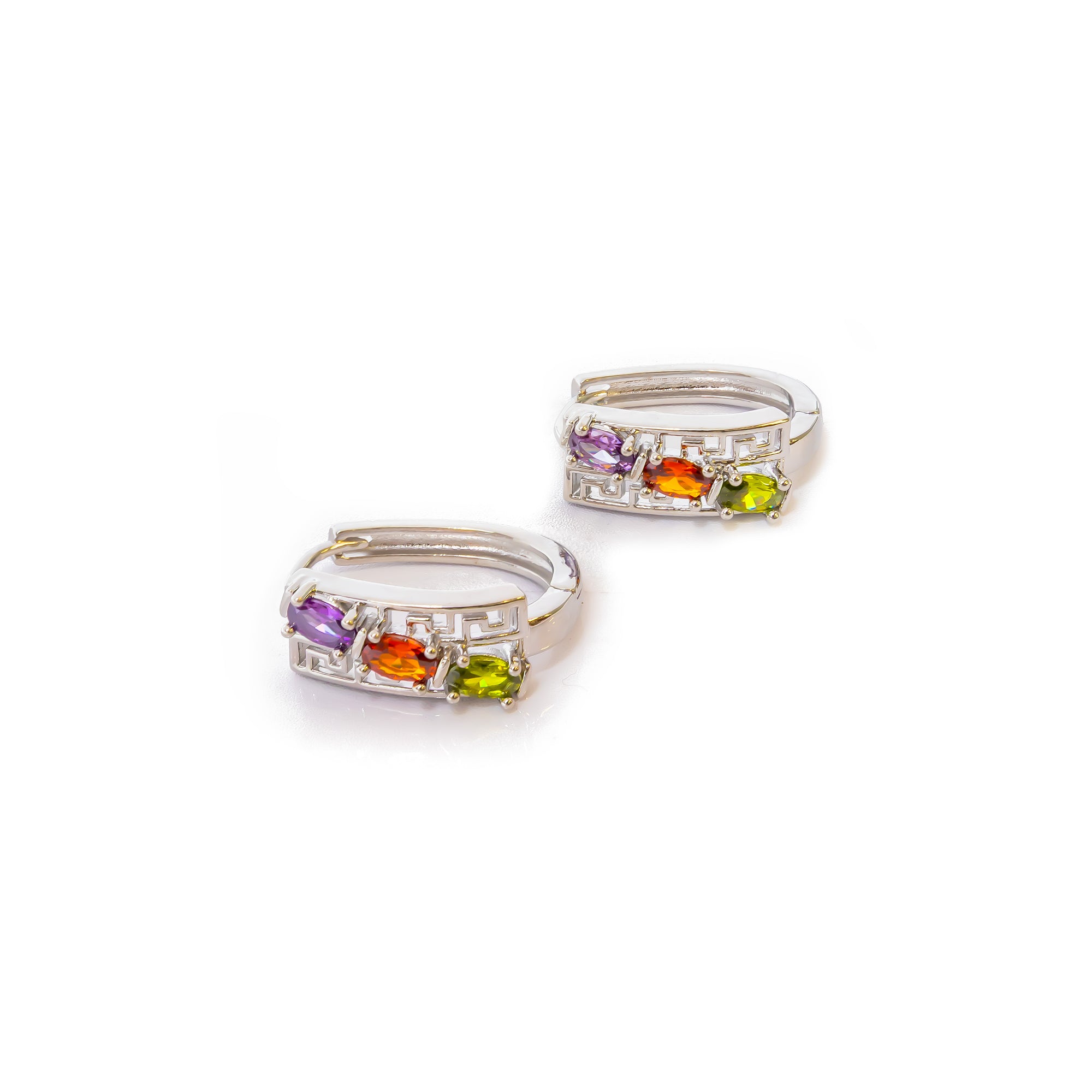 Aretes Plateados Huggies con Piedras De Color M5 Oro Laminado