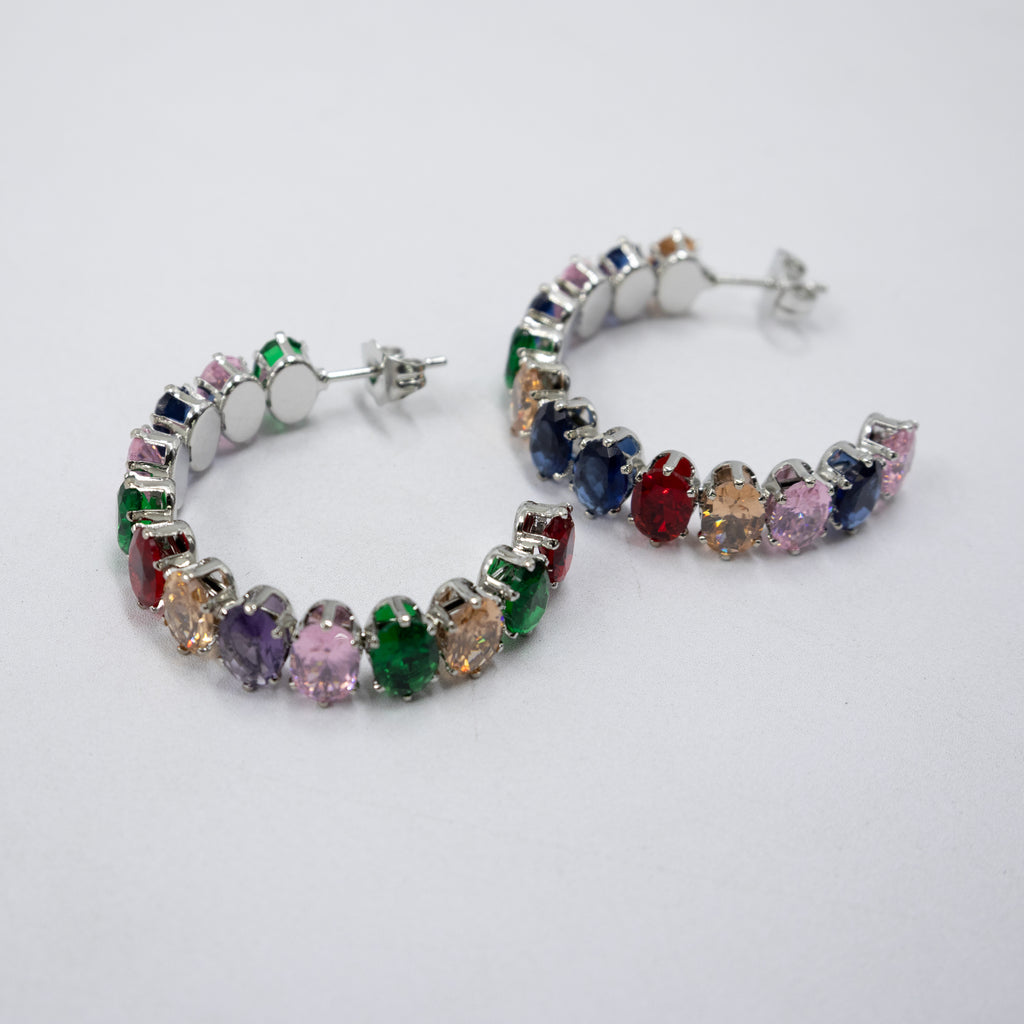 Aretes Plateados con piedras de color M5 Oro Laminado