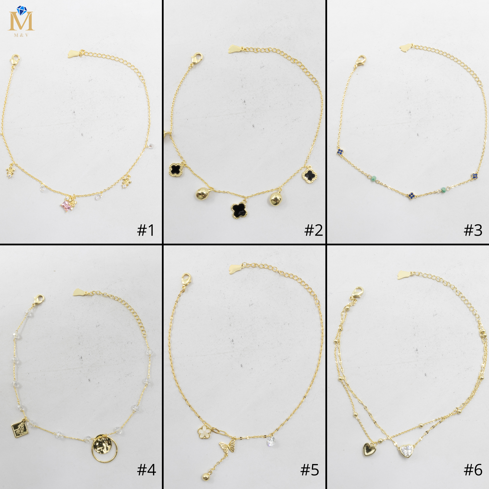 Tobilleras Doradas Ajustables M14 Oro Laminado