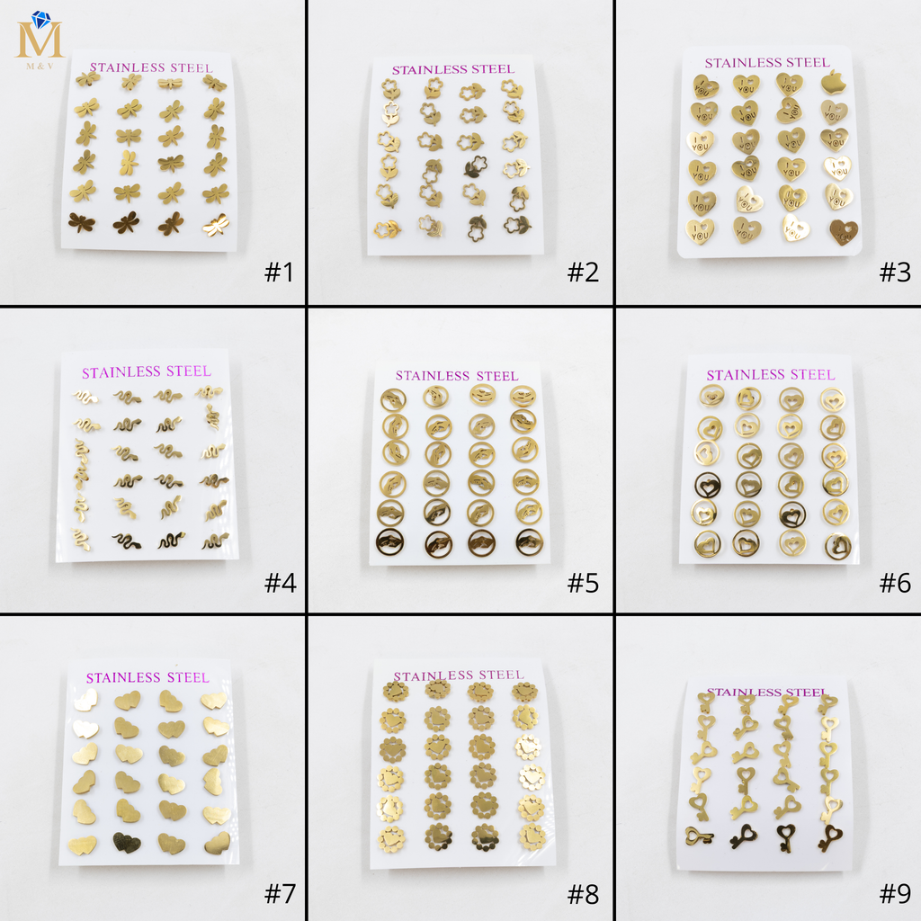 Paquete de 12 Pares de Aretes Dorados M5 Acero Inoxidable