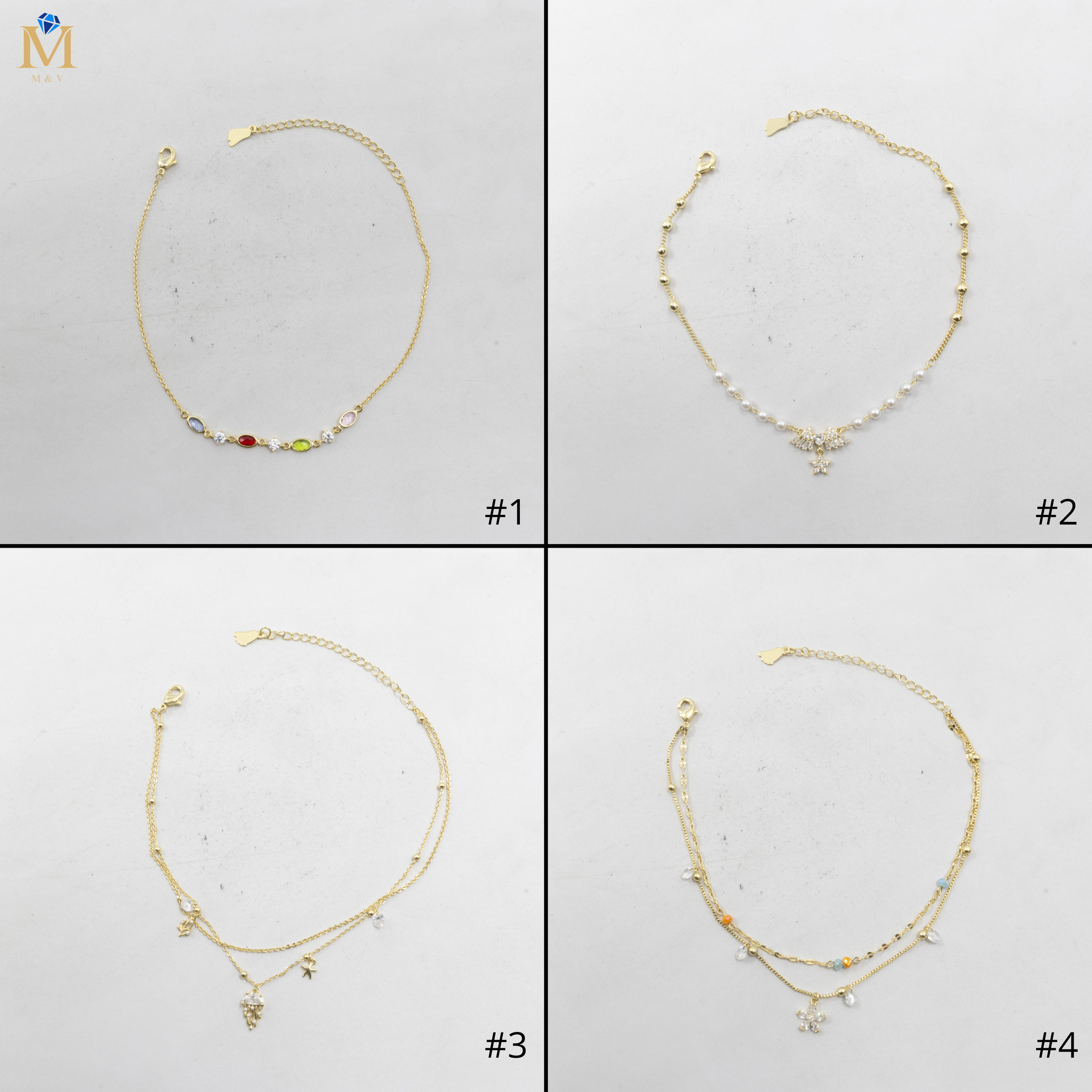 Tobilleras Doradas Ajustables M13 Oro Laminado
