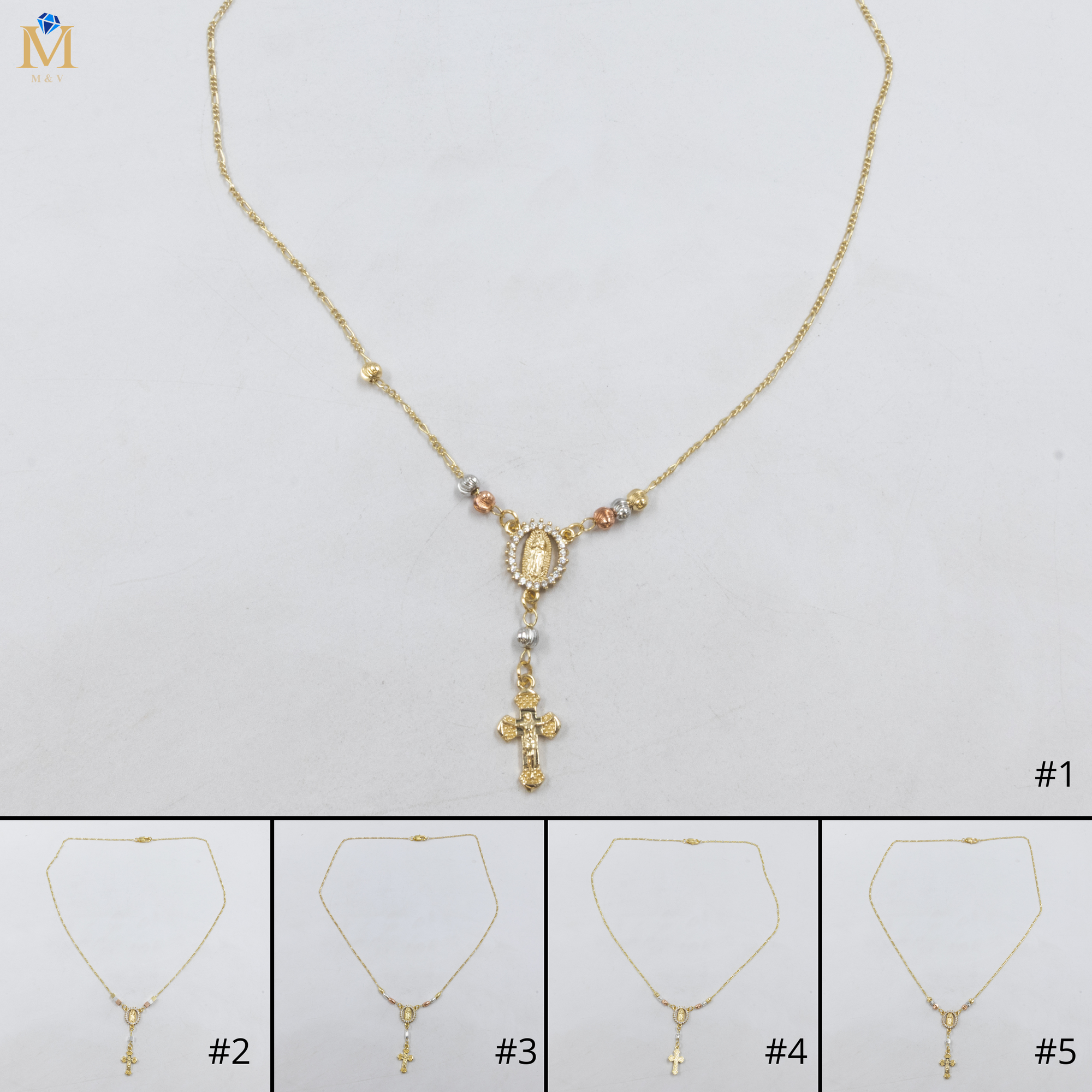 Collar con Dije Religioso Dorado M2 Oro Laminado
