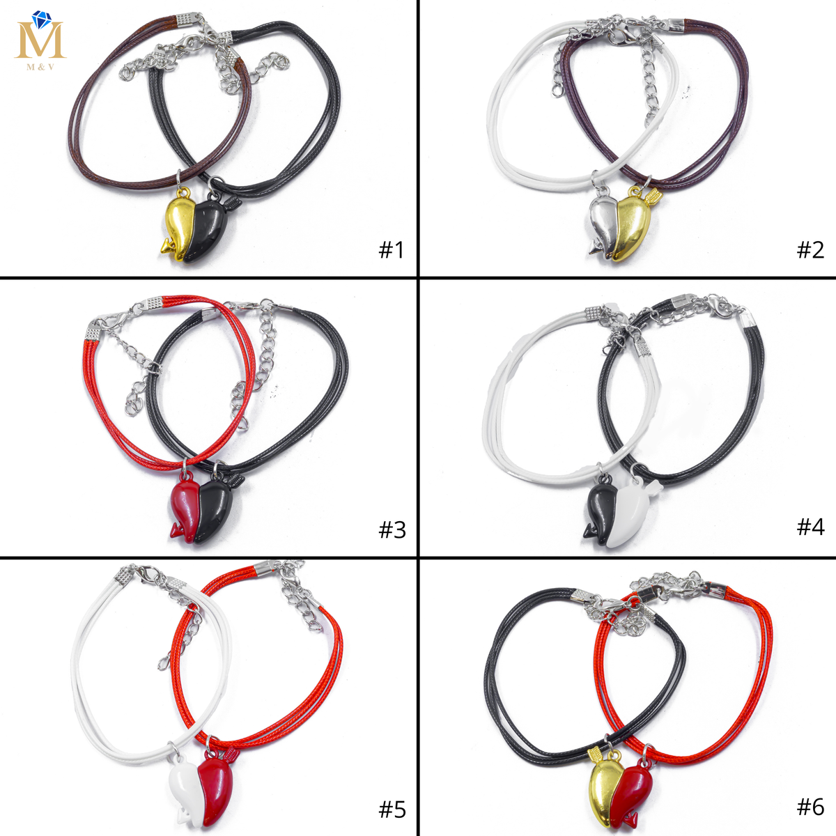 Pulseras de Corazón de Pareja con imán M6 Oro Laminado