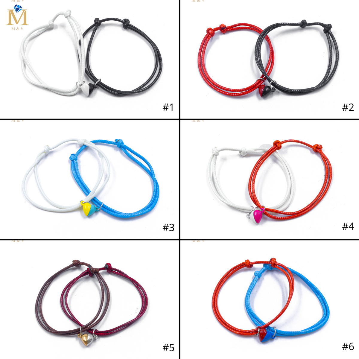 Pulseras de Corazón de Pareja con imán M8 Oro Laminado