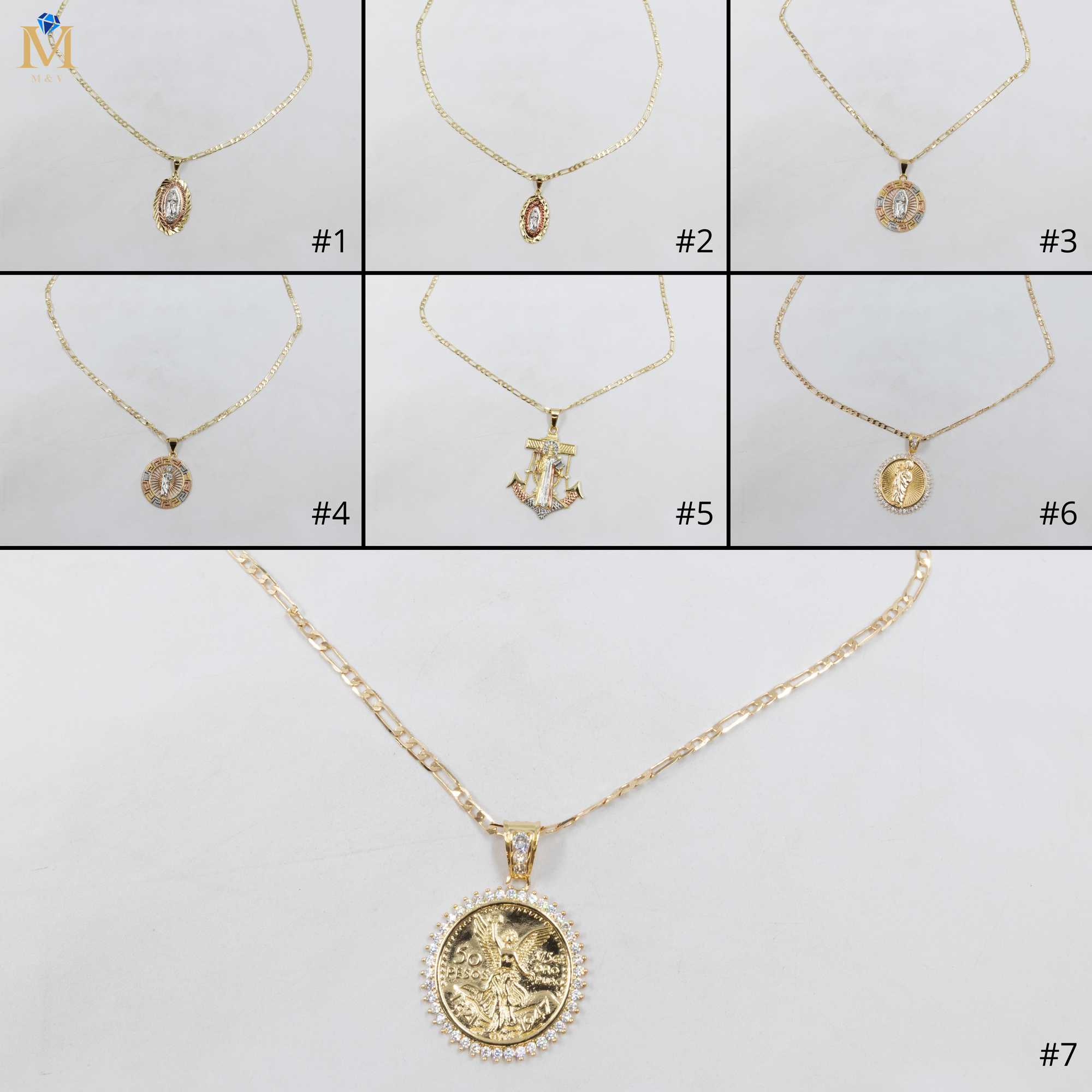 Collar con Dije Religioso Dorado M2 Oro Laminado