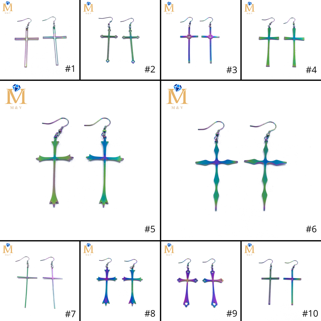 Aretes color Tornasol de cruz M2 Acero Inoxidable