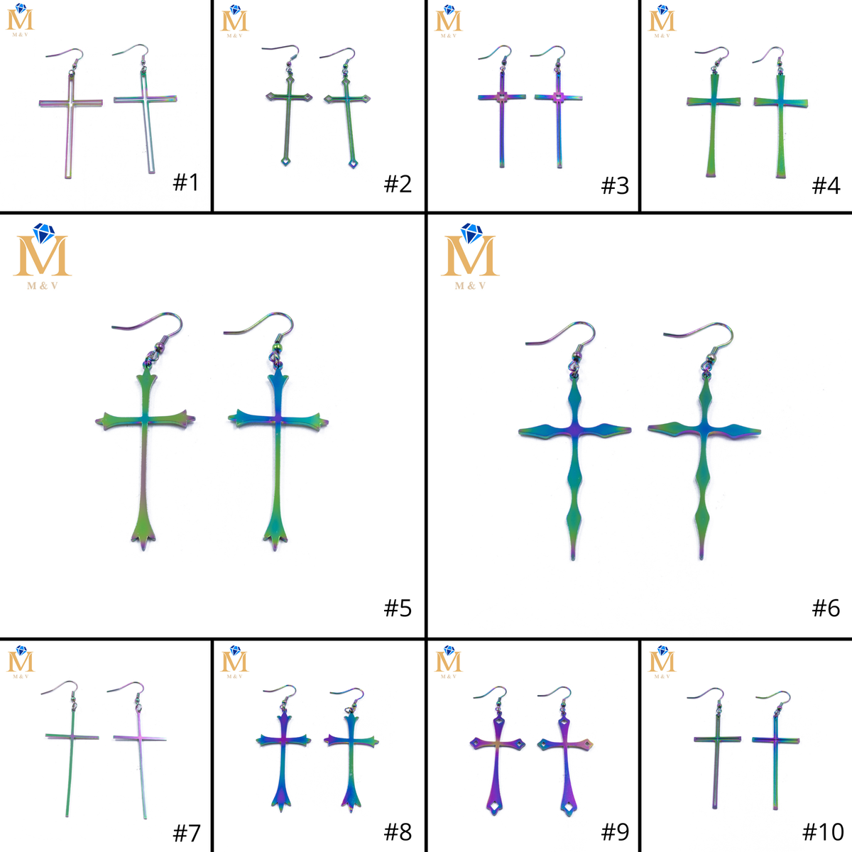 Aretes color Tornasol de cruz M2 Acero Inoxidable