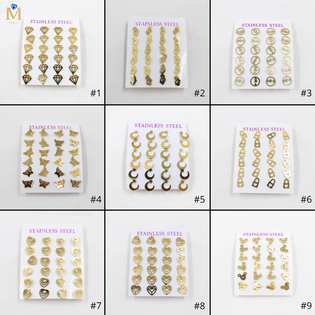 Paquete de 12 Pares de Aretes Dorados M6 Acero Inoxidable