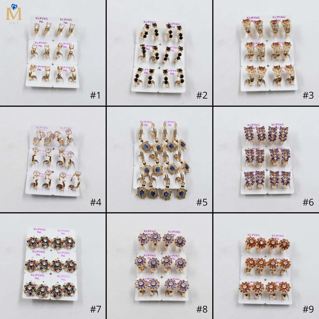 Paquete de 6 pares de Aretes Xuping Dorado M8 Oro Laminado