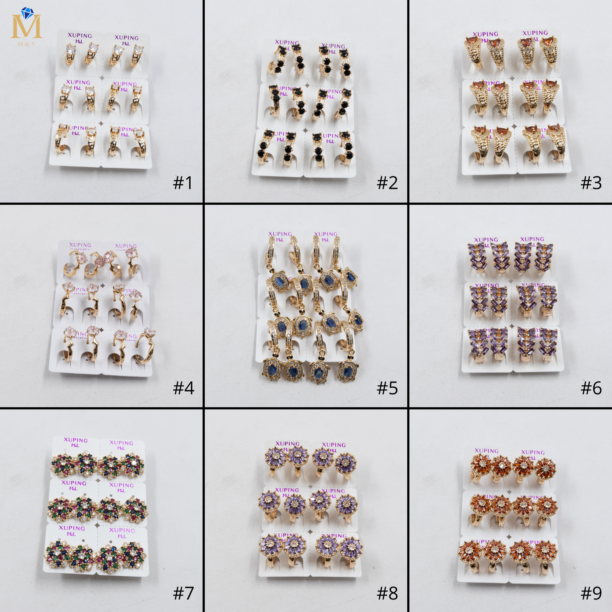 Paquete de 6 pares de Aretes Xuping Dorado M8 Oro Laminado