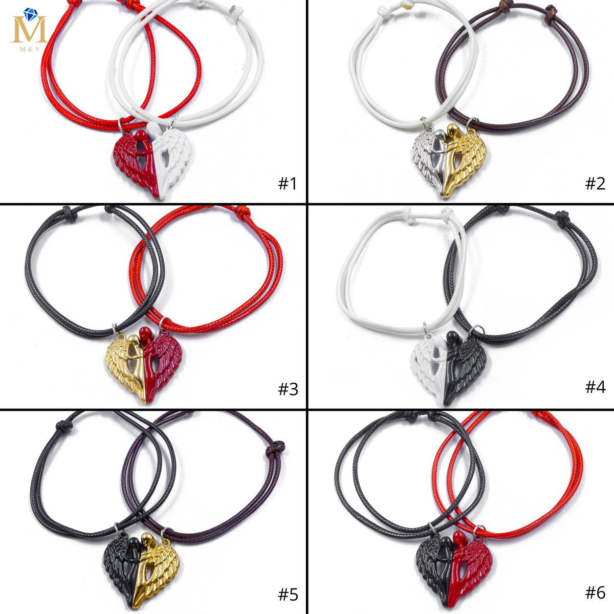 Pulseras de Corazón de Pareja con imán M2 Oro Laminado