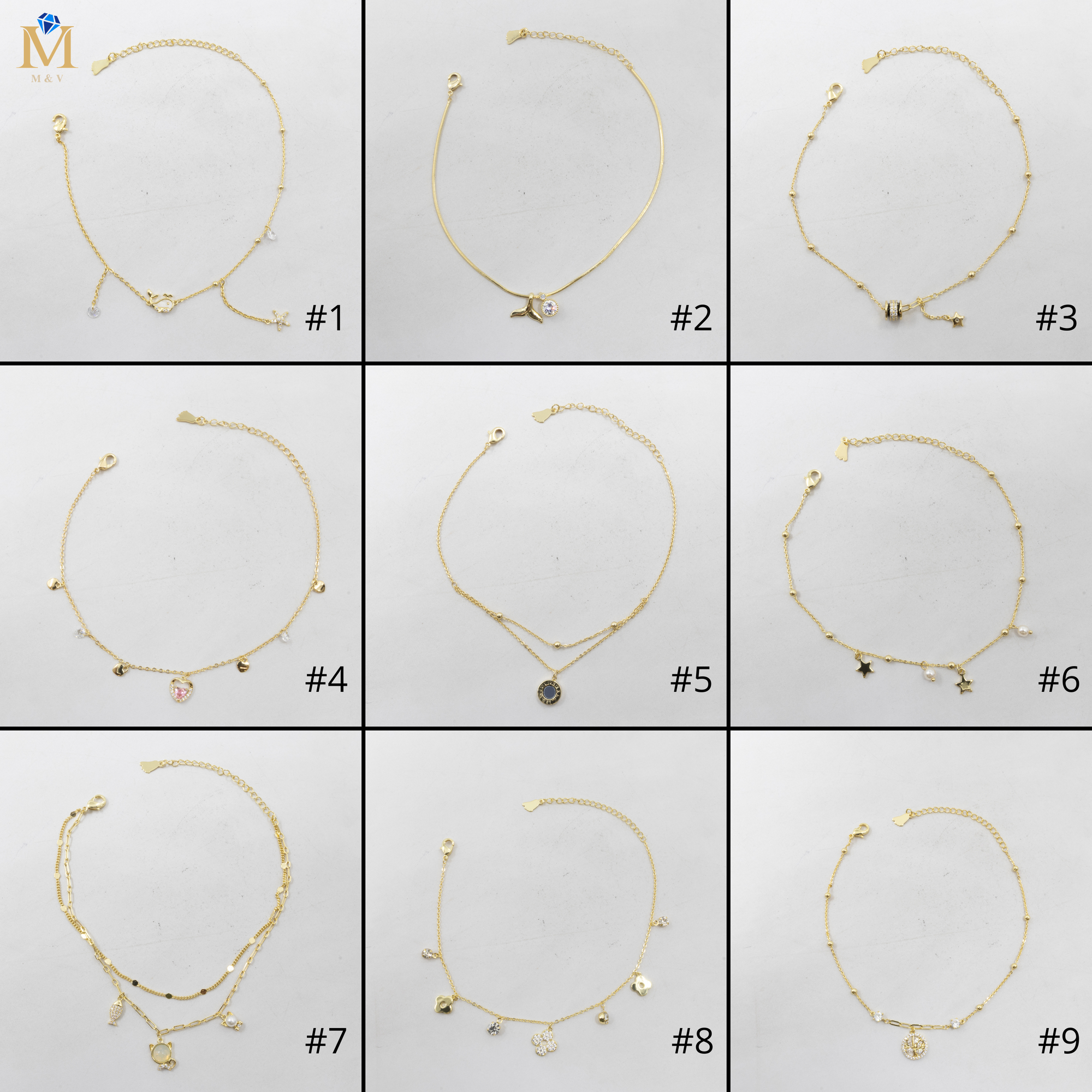 Tobilleras Doradas Ajustables M8 Oro Laminado
