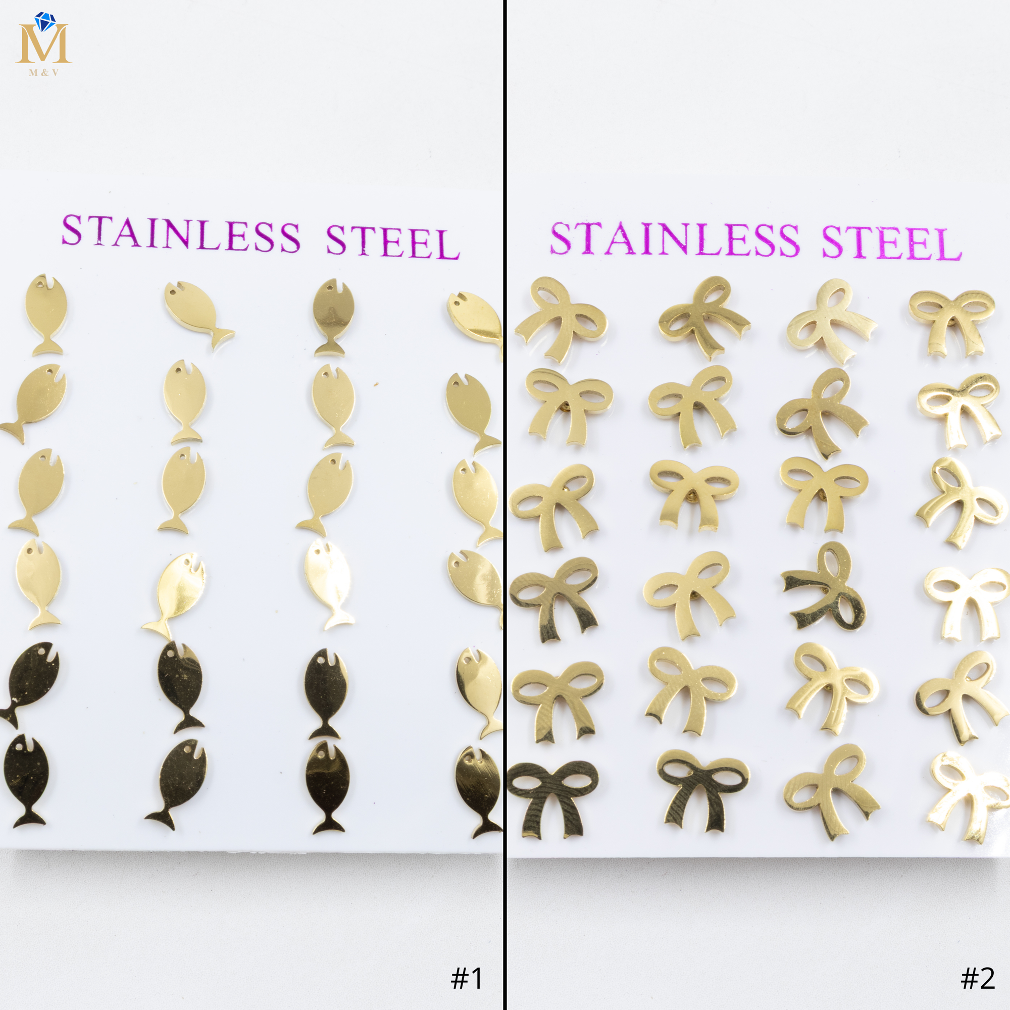 Paquete de 12 Pares de Aretes Dorados M10 Acero Inoxidable