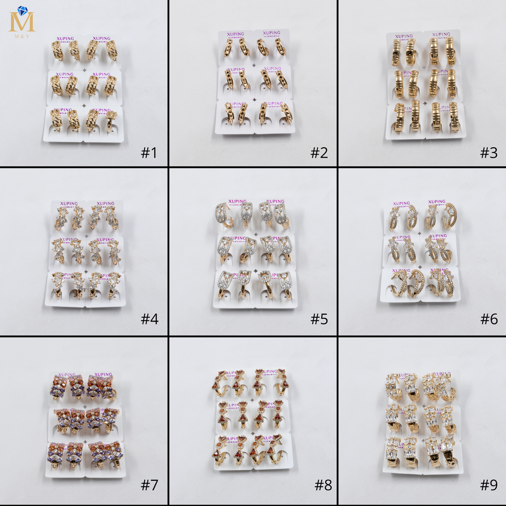 Paquete de 6 pares de Aretes Xuping Dorado M23 Oro Laminado