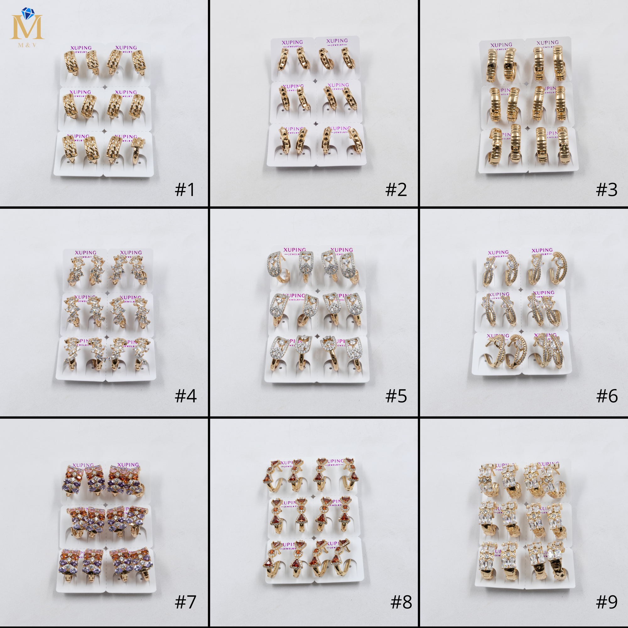 Paquete de 6 pares de Aretes Xuping Dorado M23 Oro Laminado