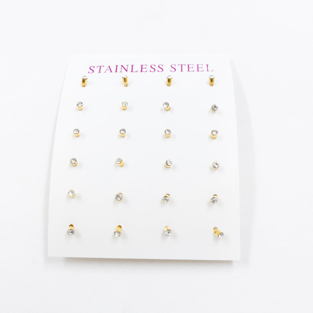 Paquete 12 pares de Aretes medida 2 mm M2 Acero Inoxidable 18/03/26