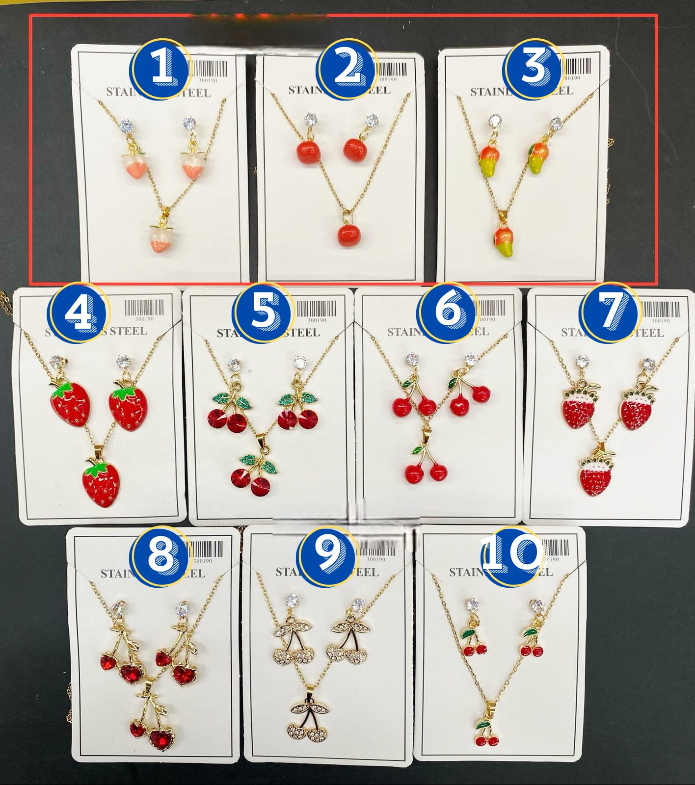 Arete y Collar Cereza Fresa M1 Oro Laminado