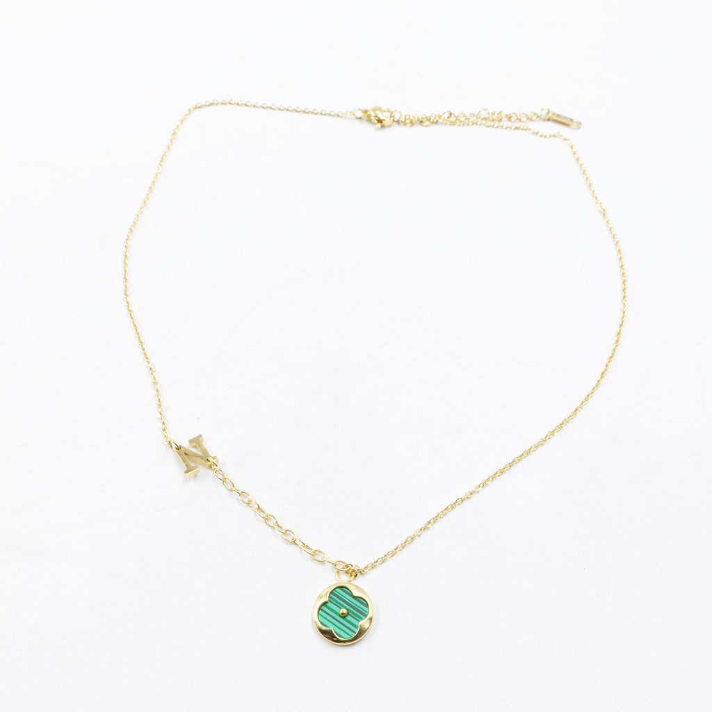 Collares Dorados con dijes de letra N,P,R y dije de Trebol M5 Oro Laminado