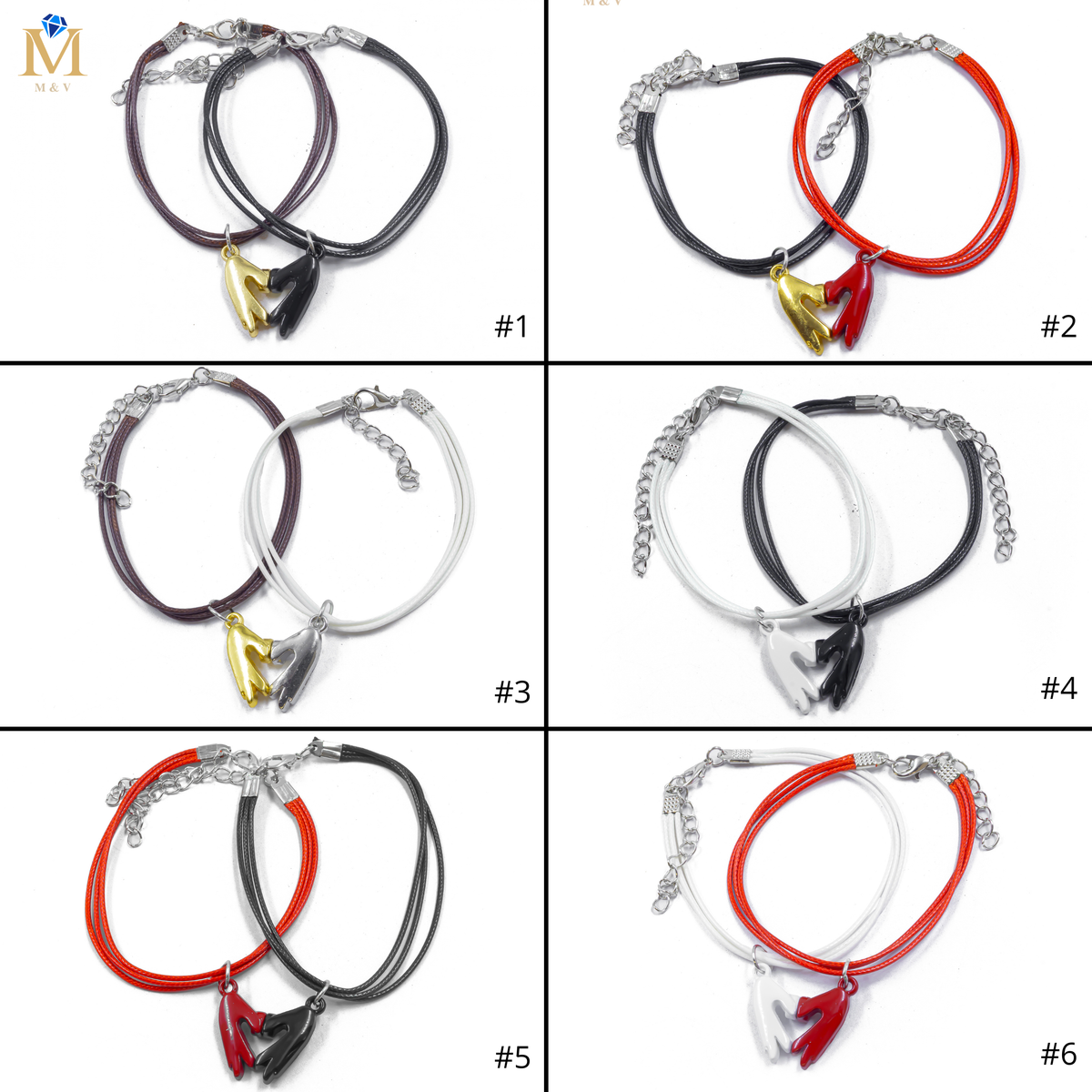 Pulseras de Corazón de Pareja con imán M5 Oro Laminado