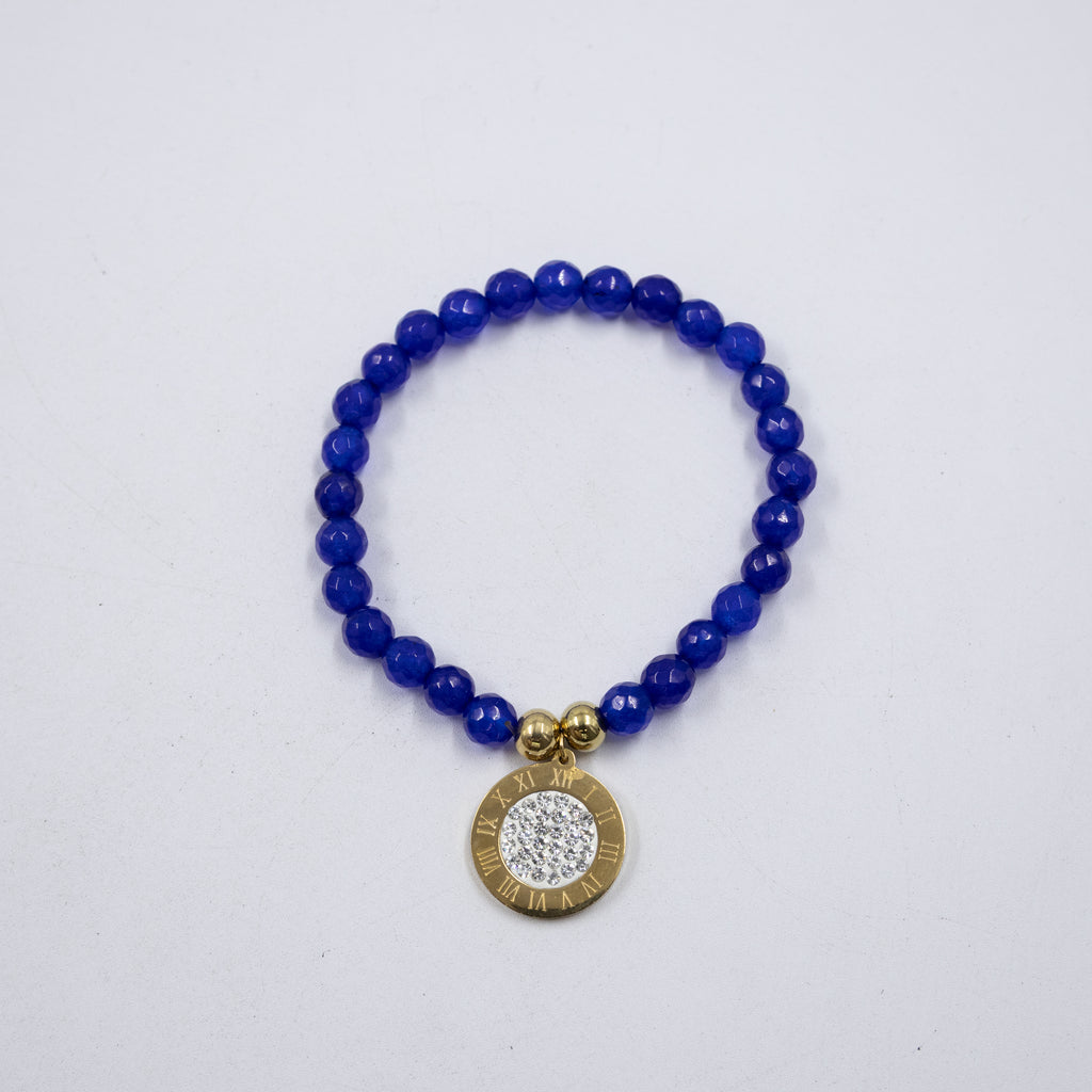 Pulseras De cuentas azules con Dije M1 Oro Laminado