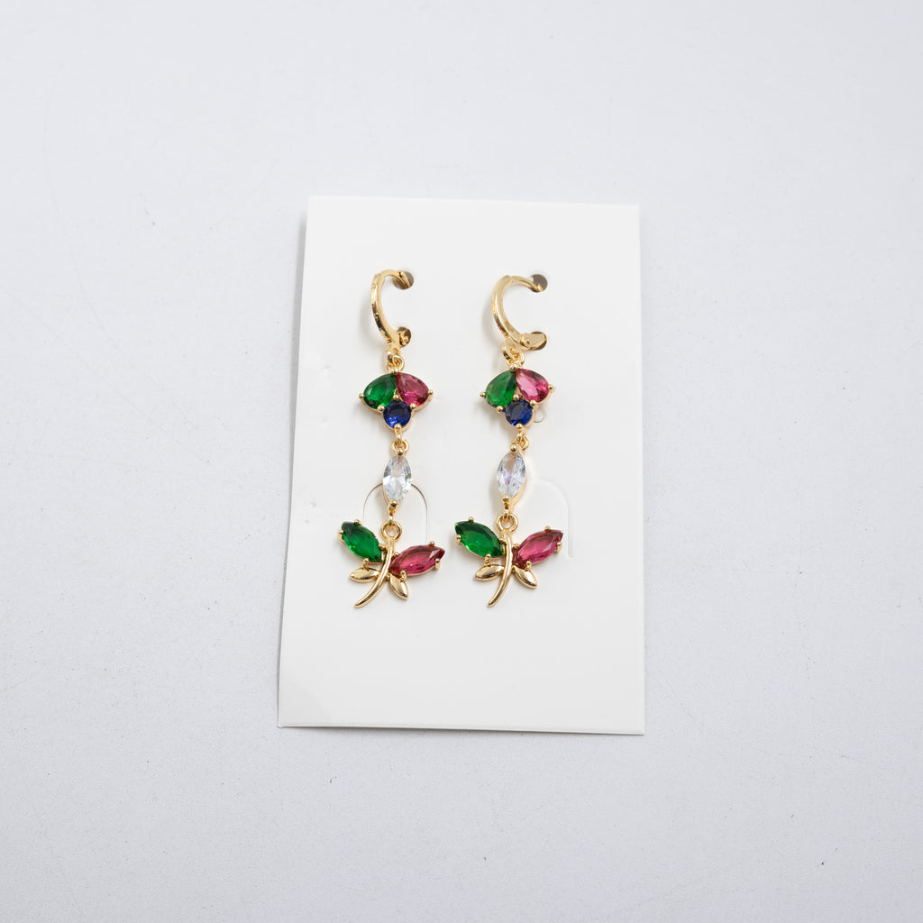 Aretes Largos Dorados con piedras M6 Oro Laminado