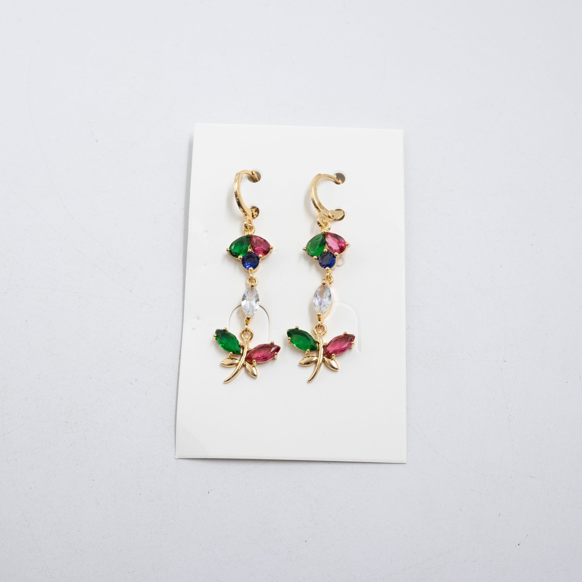 Aretes Largos Dorados con piedras M6 Oro Laminado