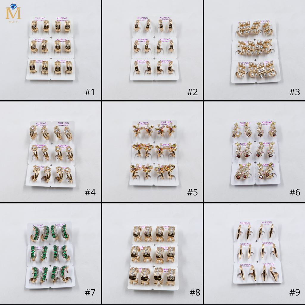 Paquete de 6 pares de Aretes Xuping Dorado M25 Oro Laminado