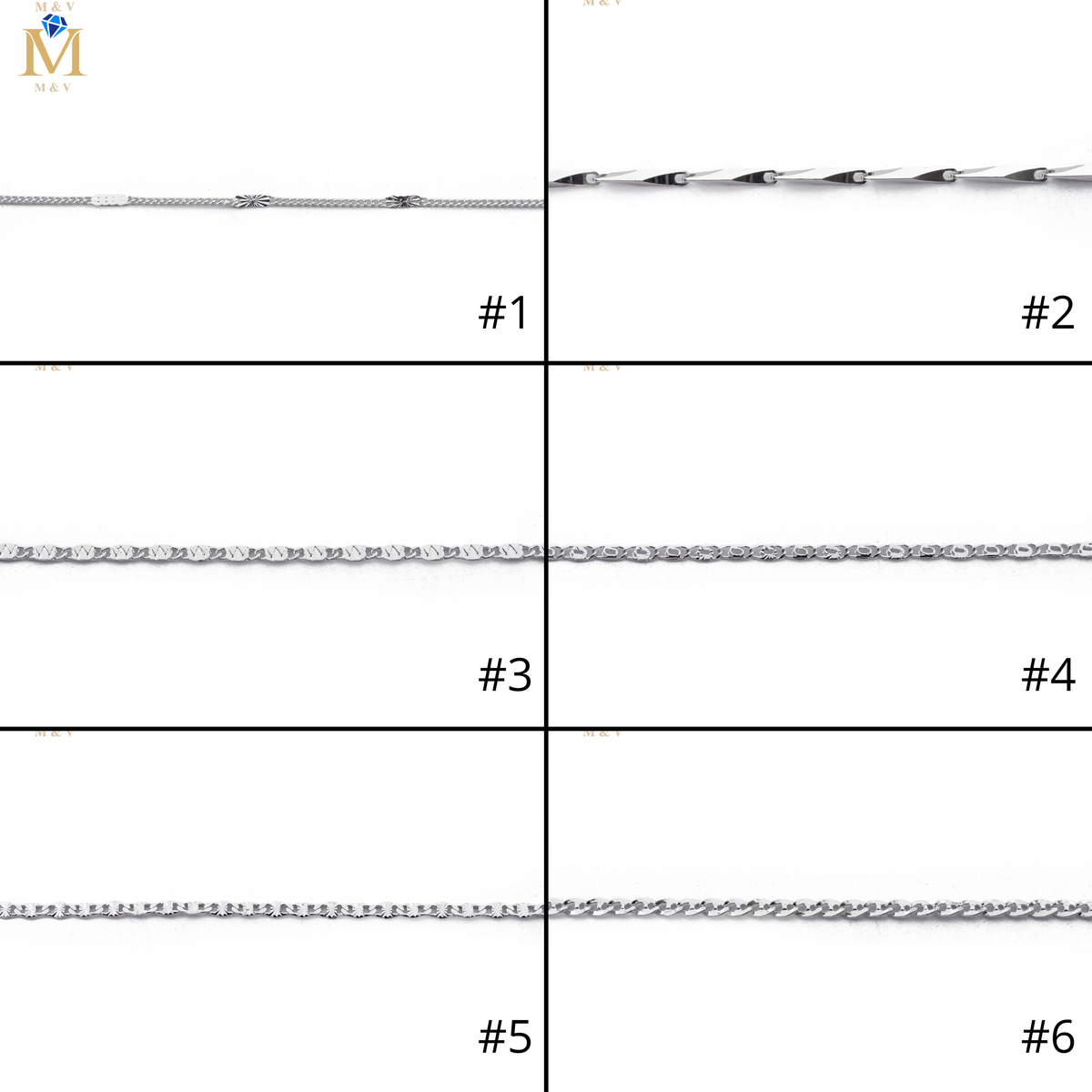 Pulseras Plateadas de 19 cm M2 Oro Laminado