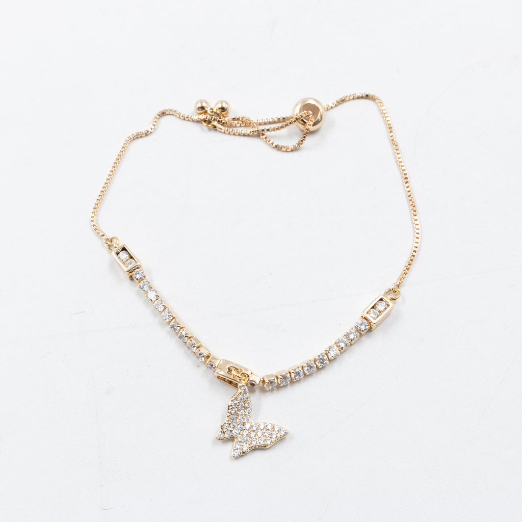Pulsera Oro Rosado Ajustable con Piedras Oro Laminado
