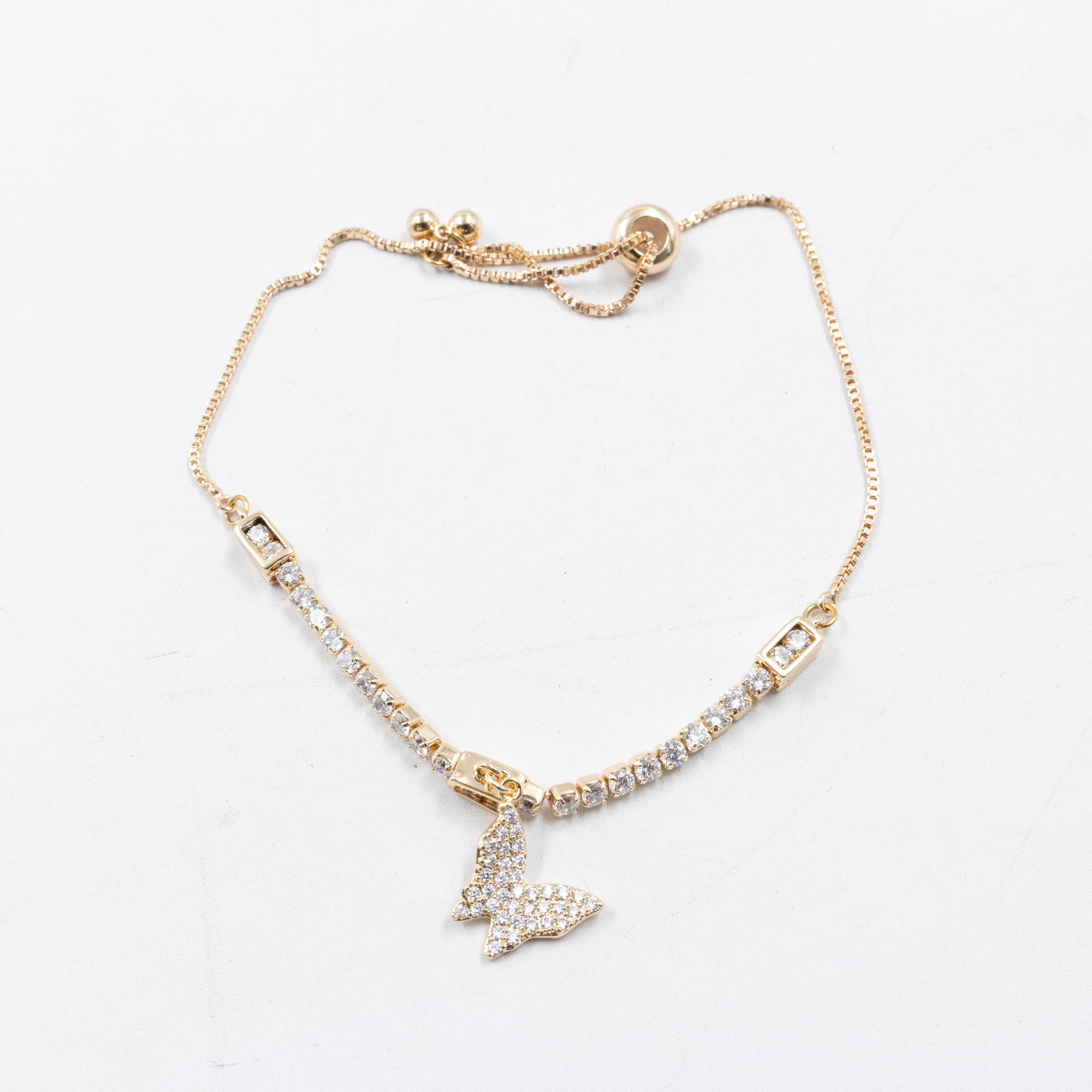 Pulsera Oro Rosado Ajustable con Piedras Oro Laminado