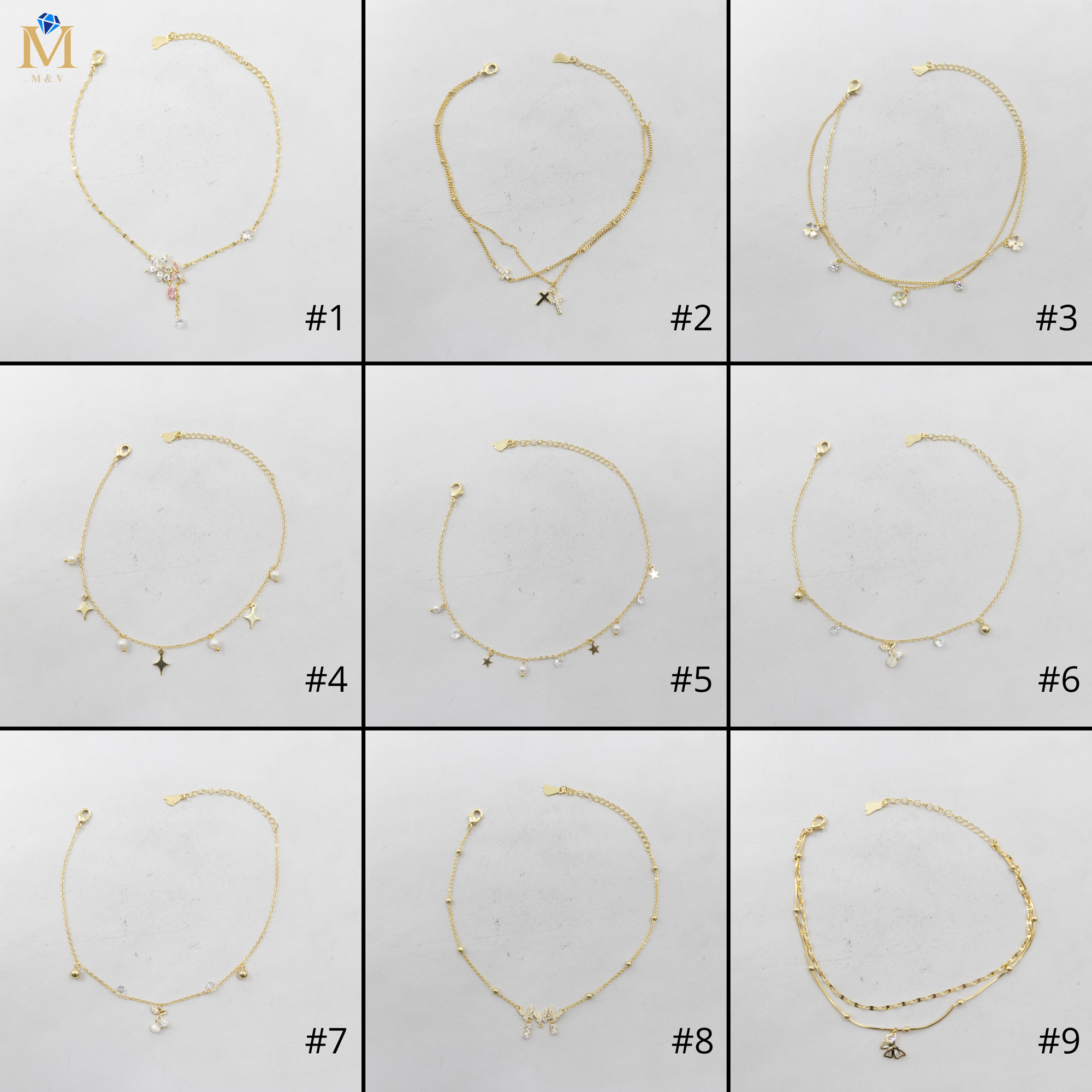 Tobilleras Doradas Ajustables M10 Oro Laminado