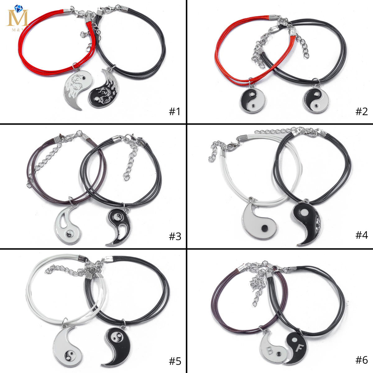 Pulseras de Ying Yang de Pareja M9 Oro Laminado