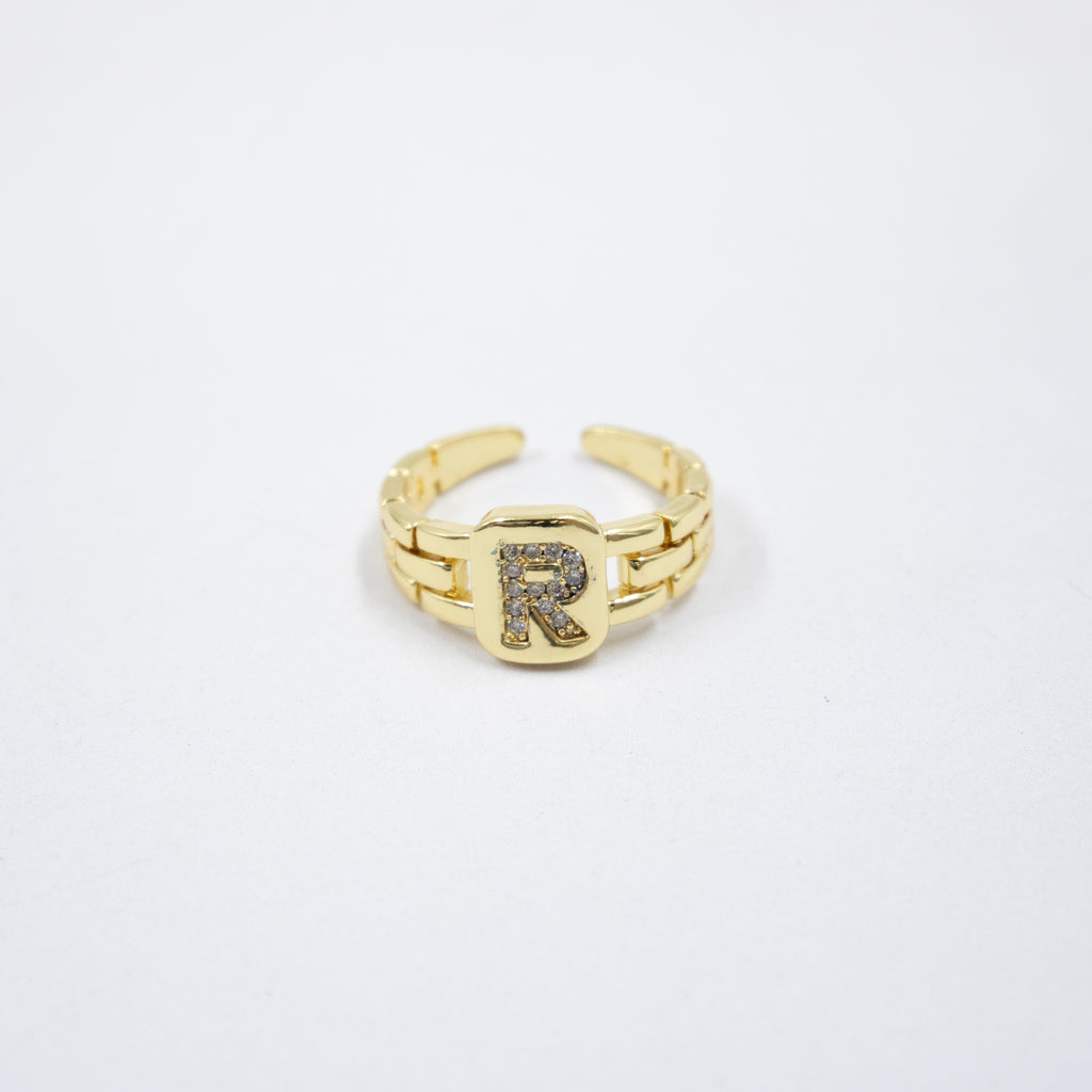 Anillos Dorados Ajustables De Letras con piedras M3 Oro Laminado