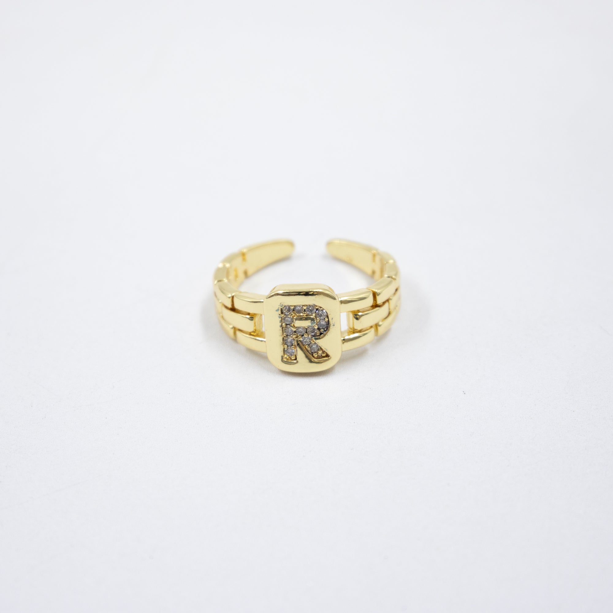 Anillos Dorados Ajustables De Letras con piedras M3 Oro Laminado